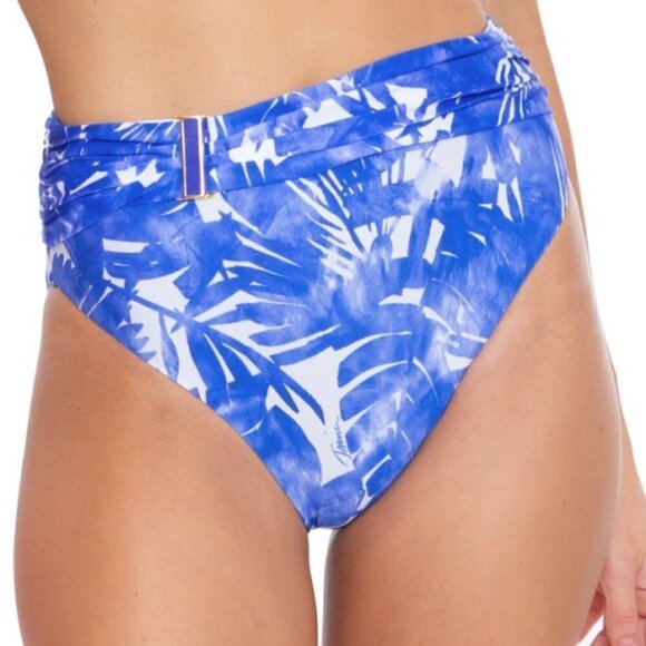 Trina Turk 'Basque' Printed High-Waisted Bikini Bottom, Sapphire Blue - Picture 1 of 2